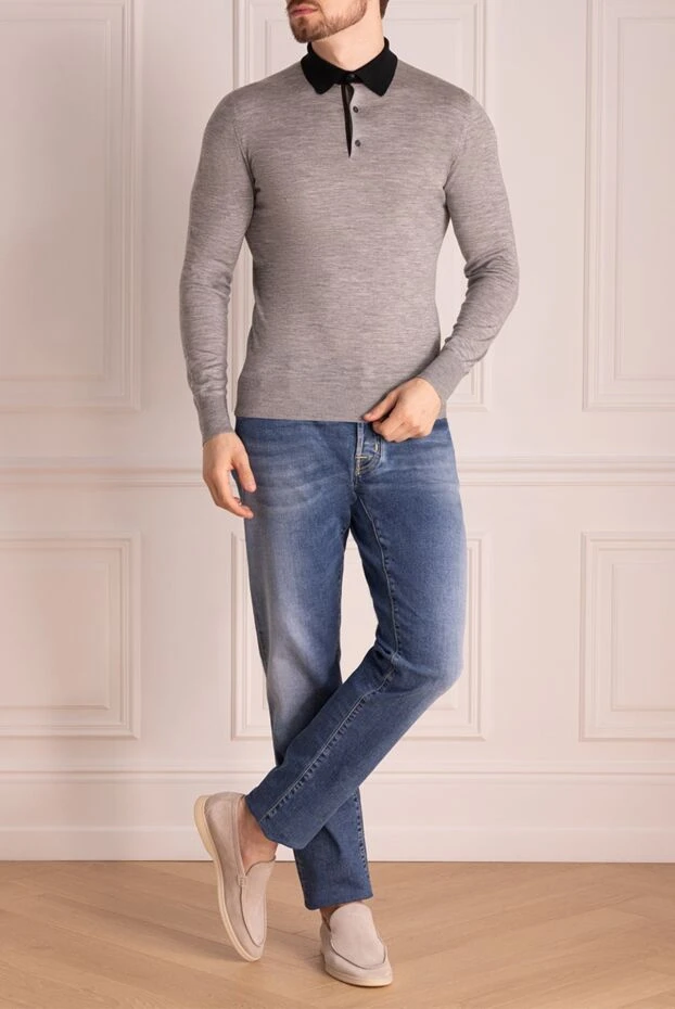 Massimo Sforza man long sleeve polo in wool, silk and cashmere gray for men 133504 - photo 2