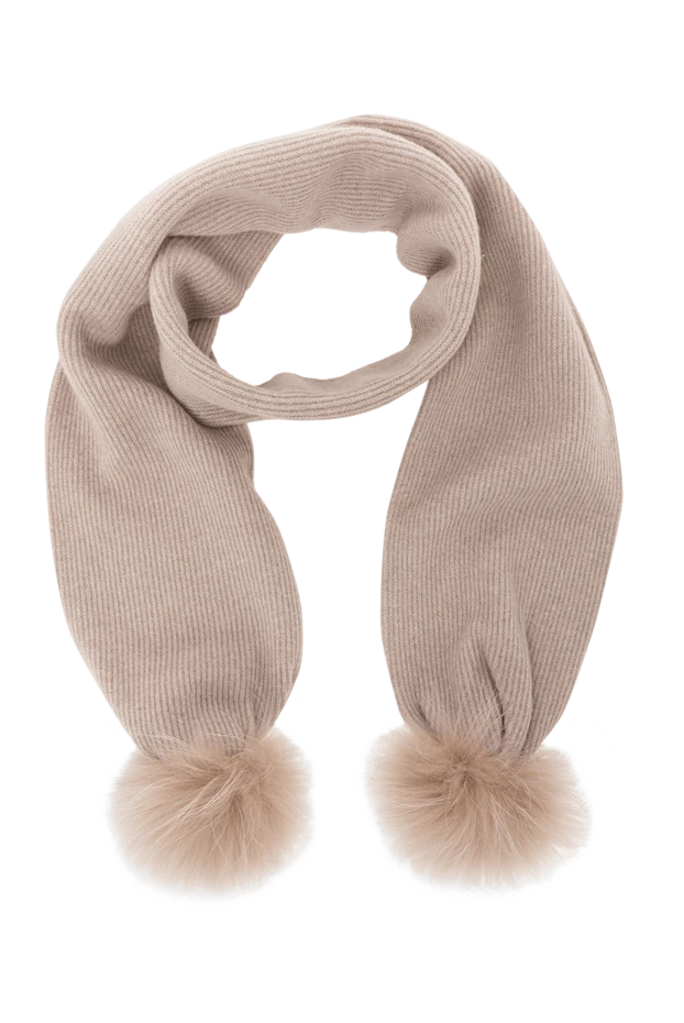 Women's beige scarf with fluffy pompoms - photo 1