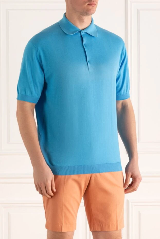 John Smedley поло бавовняне блакитне трикотажне на гудзиках чоловіче 195536 - фото 3
