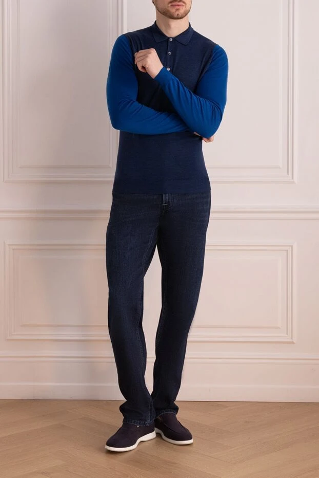 John Smedley man men's blue long sleeve wool polo buy with prices and photos 133552 - photo 2