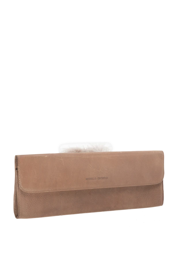 Brunello Cucinelli клатч женский розовый кожаный с мехом 134309 - фото 3