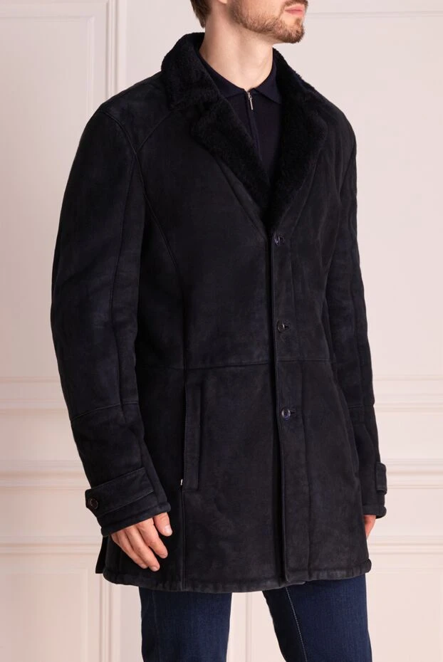 Hettabretz man men's sheepskin coat made of suede and sheepskin blue buy with prices and photos 134442 - photo 2