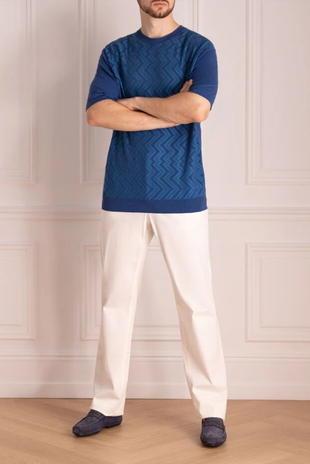 Cesare di Napoli мужские футболка из хлопка и шелка синяя мужская купить с ценами и фото 134824 - фото 2