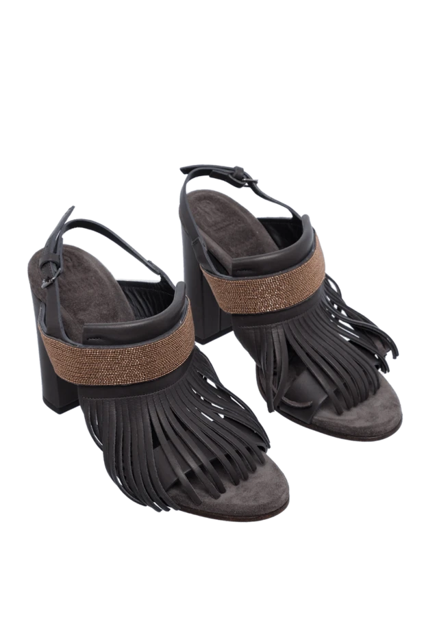 Brunello Cucinelli босоніжки коричневі жіночі шкіряні з блискучою смужкою та китицями 134929 - фото 3