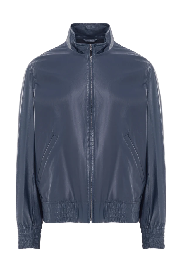 Schiatti mens dark blue leather jacket with stand-up collar 134940 - photo 1