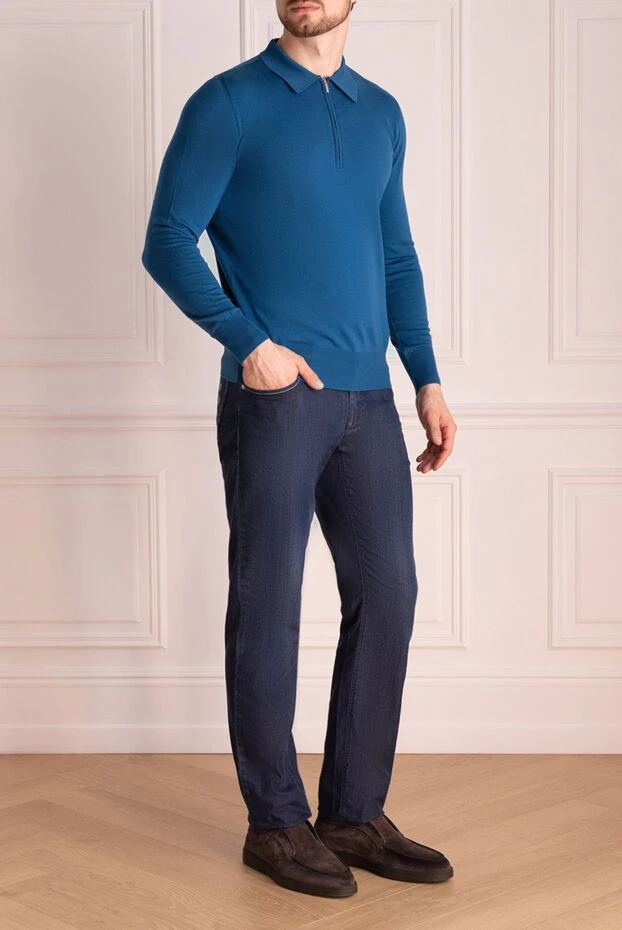 Cortigiani мужские поло с длинным рукавом из хлопка синее мужское купить с ценами и фото 135146 - фото 2
