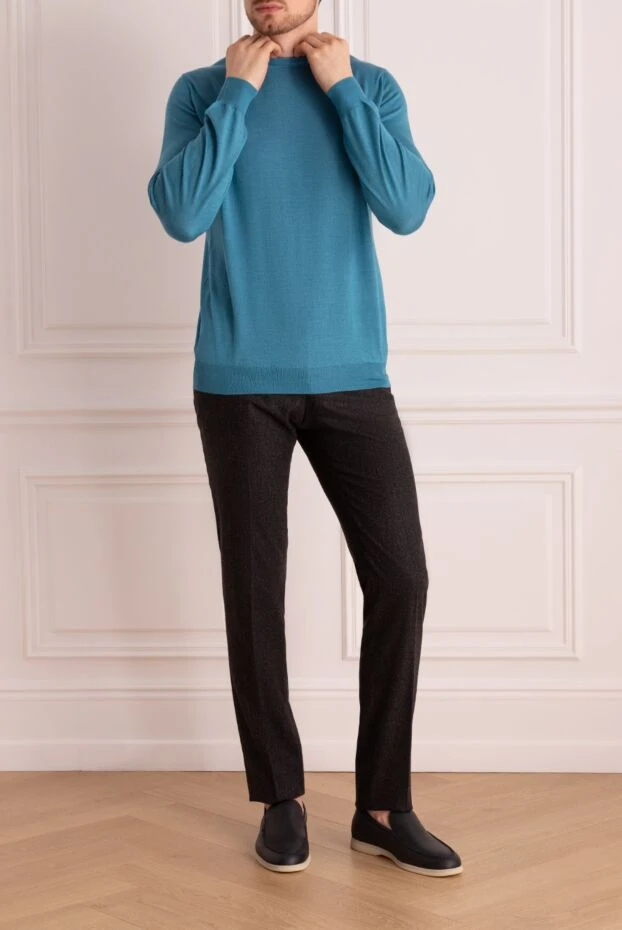 Pashmere man blue cashmere and silk jumper for men buy with prices and photos 135307 - photo 2