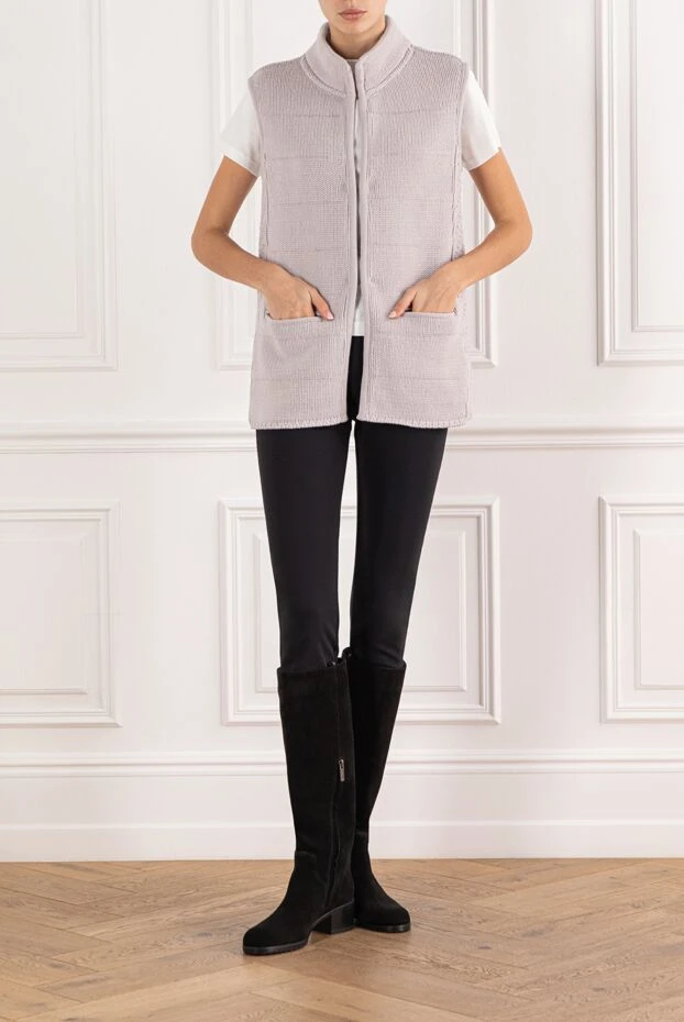 Panicale women's combined gray fur vest with a soft back made of cashmere and silk 135493 - photo 2