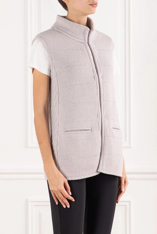Panicale women's combined gray fur vest with a soft back made of cashmere and silk 135493 - photo 3