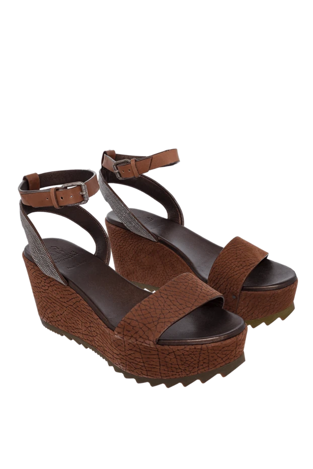 Brunello Cucinelli босоніжки коричневі жіночі шкіряні з блискучою смужкою та масивною підошвою 135608 - фото 3