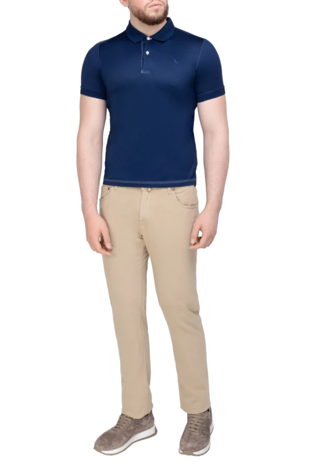Gran Sasso blue cotton polo shirt decorated with contrast stitching for men 196527 - photo 2