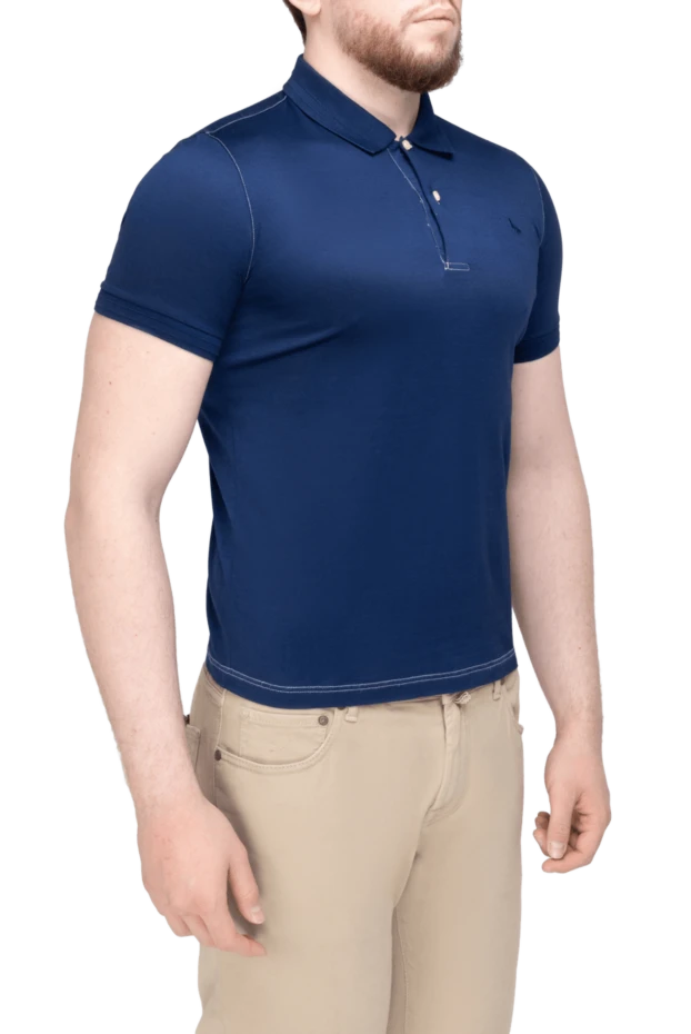 Gran Sasso blue cotton polo shirt decorated with contrast stitching for men 196527 - photo 3