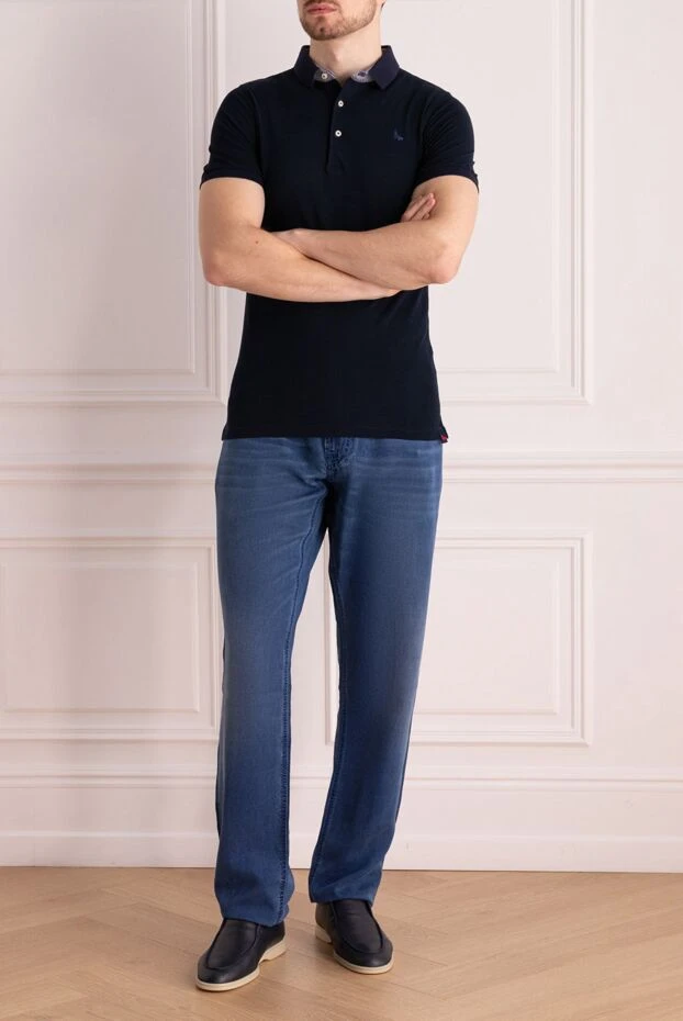 Gran Sasso dark blue cotton polo shirt with a decorated stand-up collar for men (markdown) 198188 - photo 2