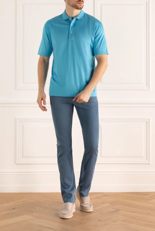 Gran Sasso light blue cotton polo shirt with a chest pocket for men 196570 - photo 2