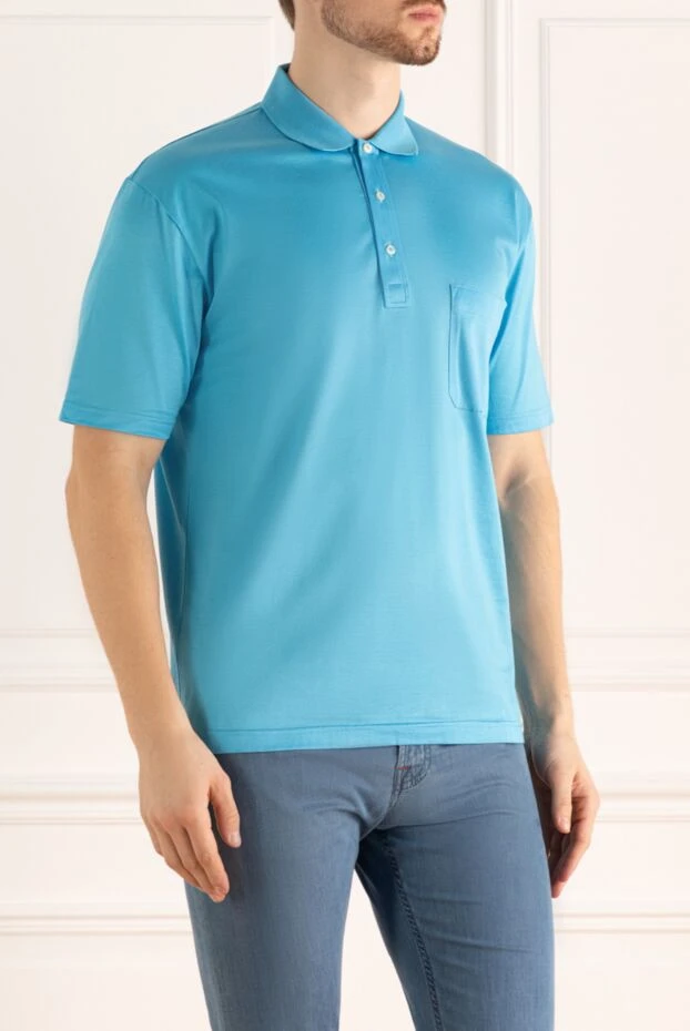 Gran Sasso light blue cotton polo shirt with a chest pocket for men 196570 - photo 3