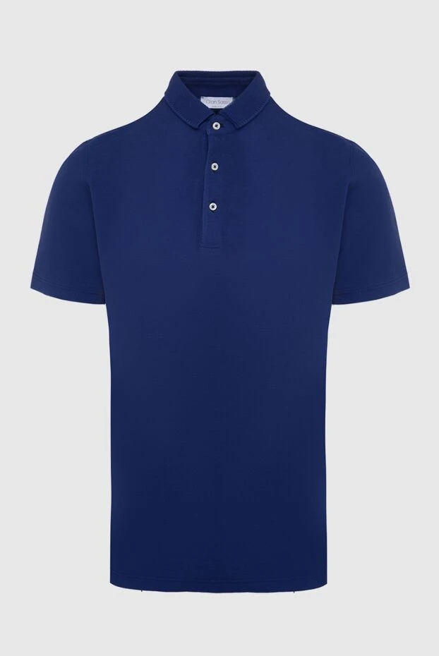Gran Sasso blue cotton polo shirt with a textured collar for men (markdown) 198196 - photo 1