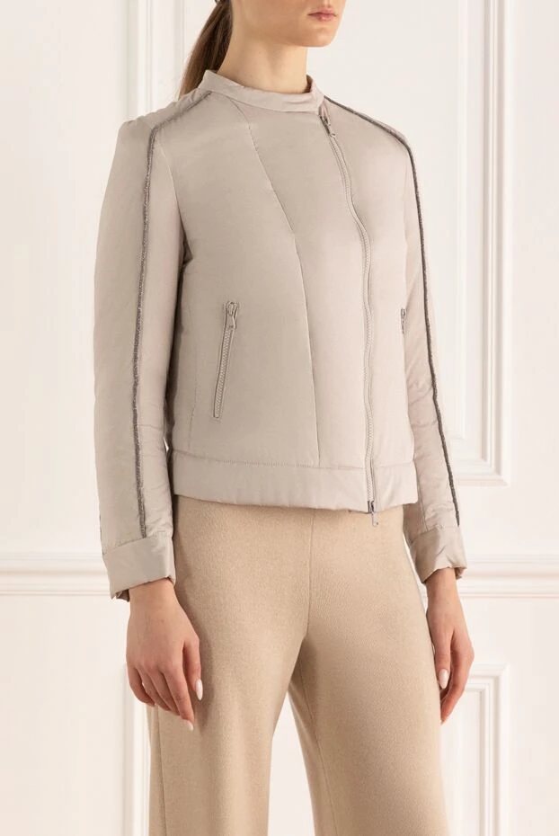 Brunello Cucinelli куртка из шелка бежевая женская 136430 - фото 3
