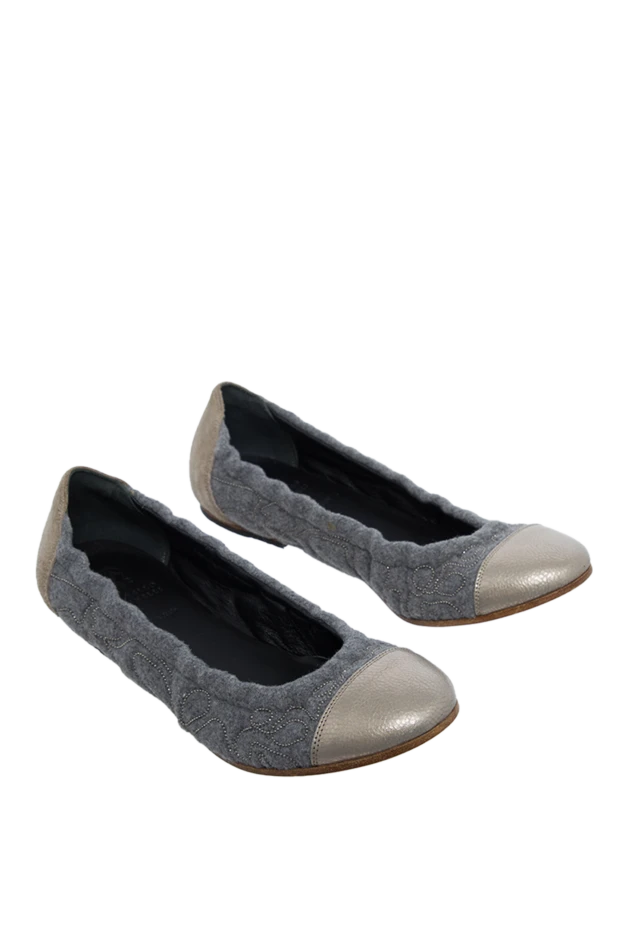 Brunello Cucinelli туфли женские серые кожаные с вышивкой 136453 - фото 3