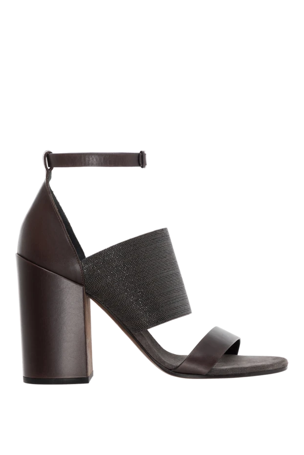 Brunello Cucinelli босоніжки чорні жіночі шкіряні з блискучою масивною смужкою 136581 - фото 1