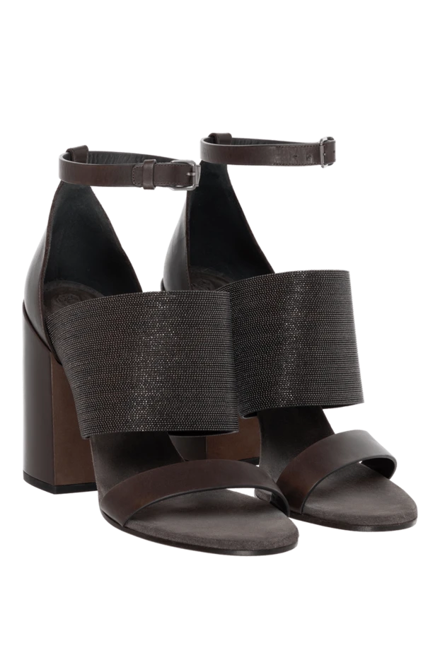 Brunello Cucinelli босоножки черные женские кожаные с блестящей массивной полоской 136581 - фото 3