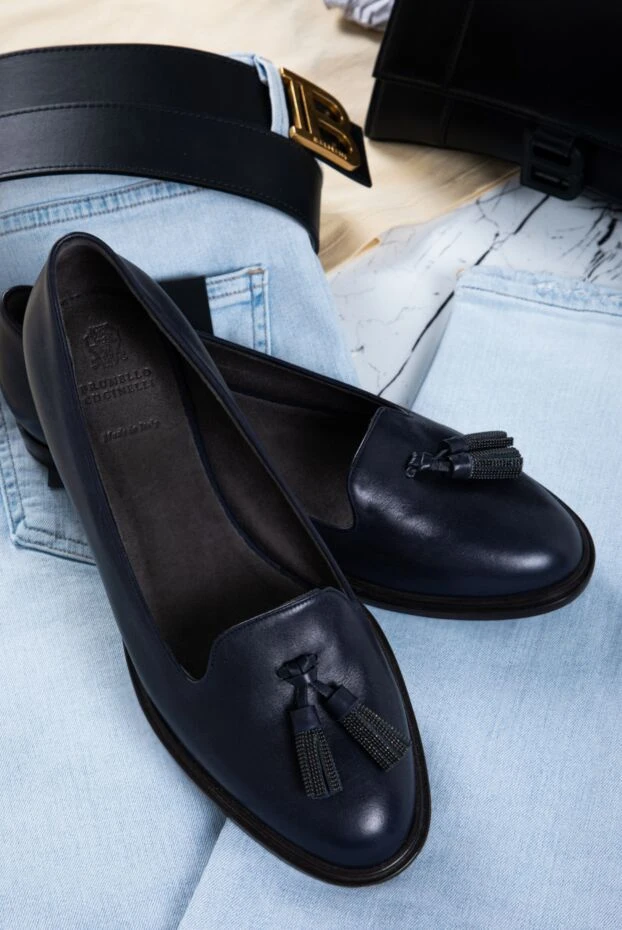 Brunello Cucinelli loafers women's leather with tassels blue 136589 - photo 2