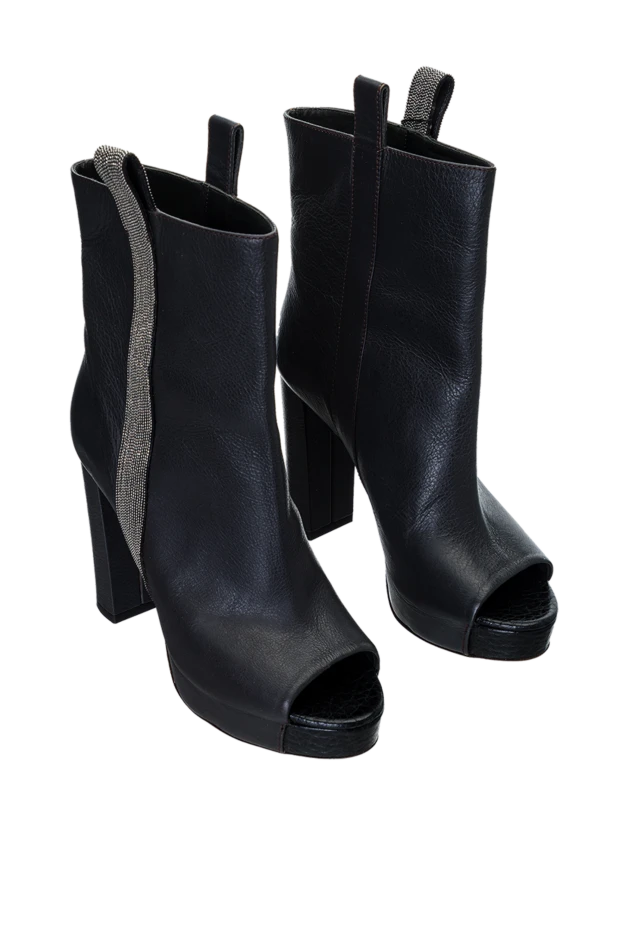 Brunello Cucinelli ботильоны женские серые кожаные с серебристой полоской и открытым носком 136596 - фото 3