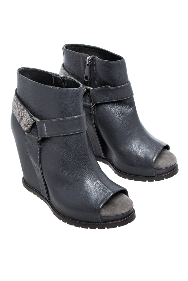 Brunello Cucinelli ботильоны женские серые кожаные с серебристой полоской и пряжкой 136598 - фото 3