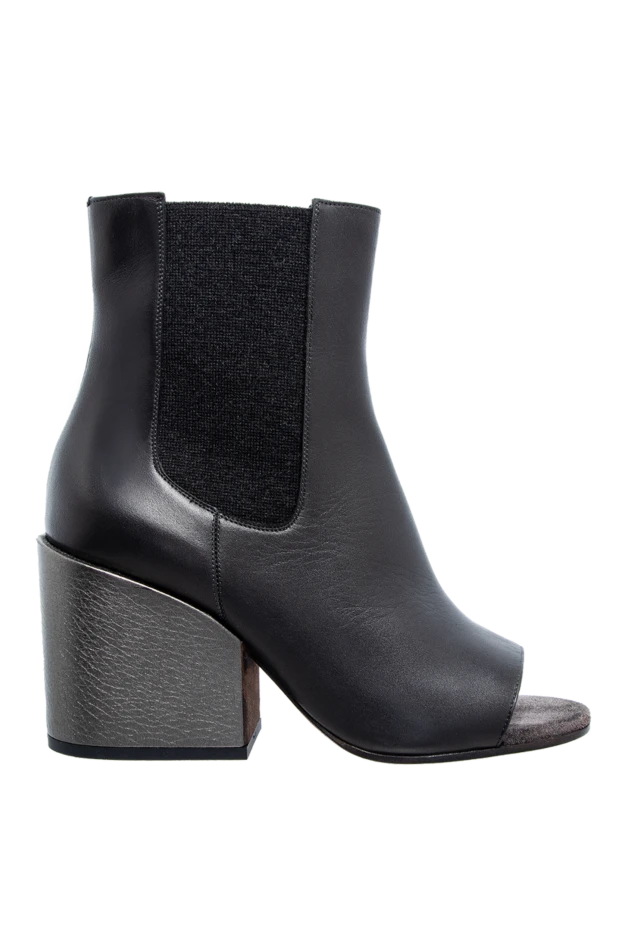 Women's black leather ankle boots with textile inserts - photo 1