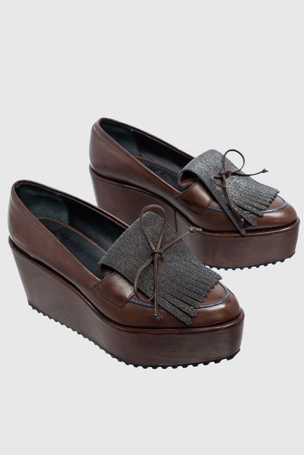 Brunello Cucinelli лофери жіночі шкіряні з масивною підошвою та бахромою коричневі 136603 - фото 3