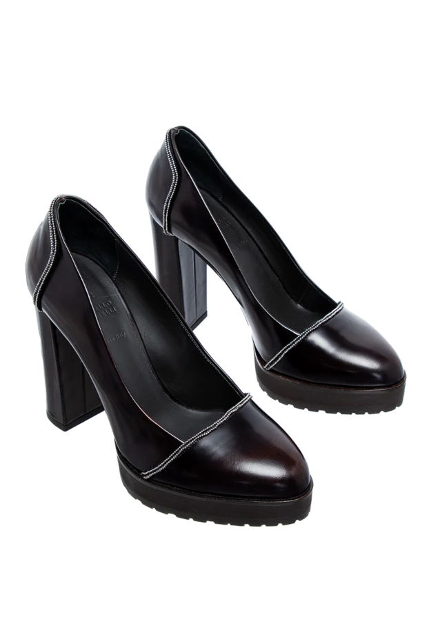 Brunello Cucinelli туфли женские чёрные кожаные с люрексной нитью 136623 - фото 3