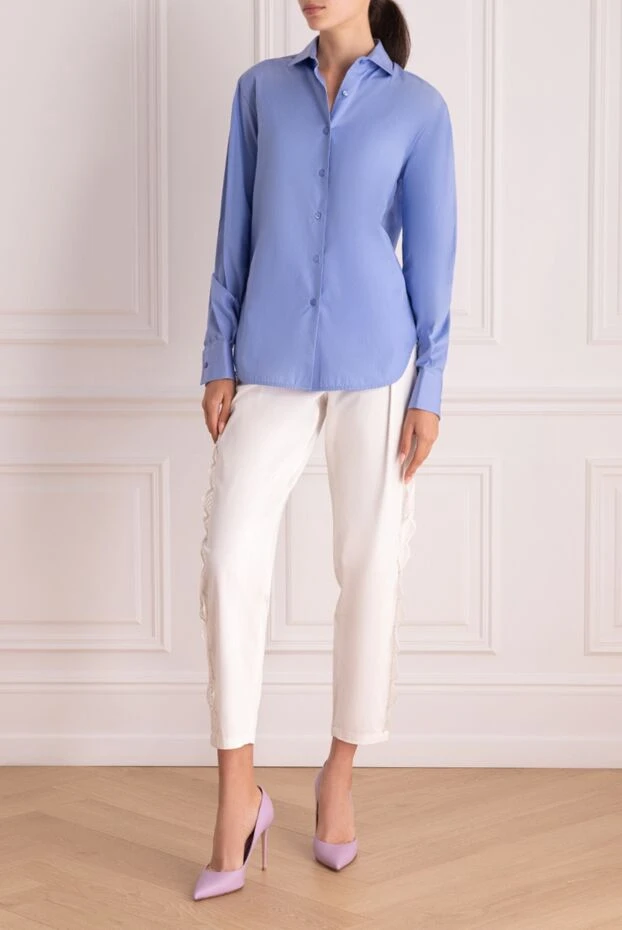 Ermanno Scervino женские рубашка из хлопка голубая женская купить с ценами и фото 136943 - фото 2