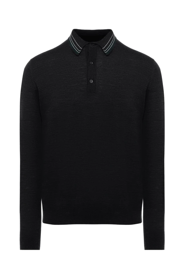 Massimo Sforza long sleeve wool and silk polo shirt for men black 137022 - photo 1