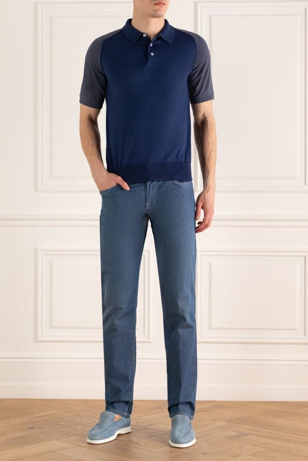 Massimo Sforza blue cotton, silk and wool polo shirt for men 195793 - photo 2