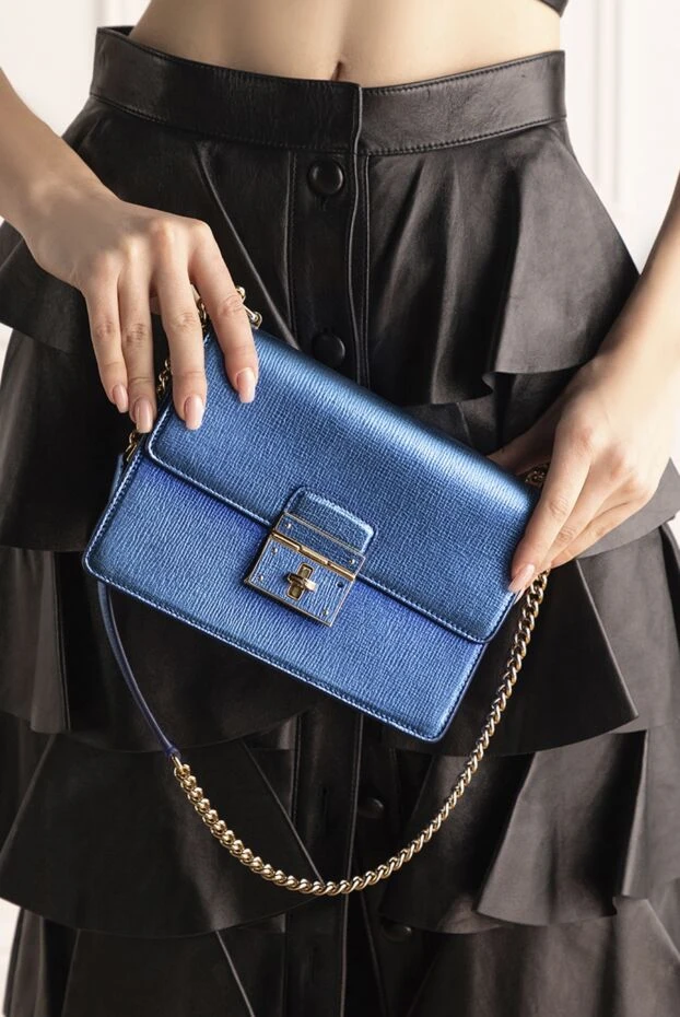 Dolce & Gabbana women's leather bag velvet blue 196900 - photo 3
