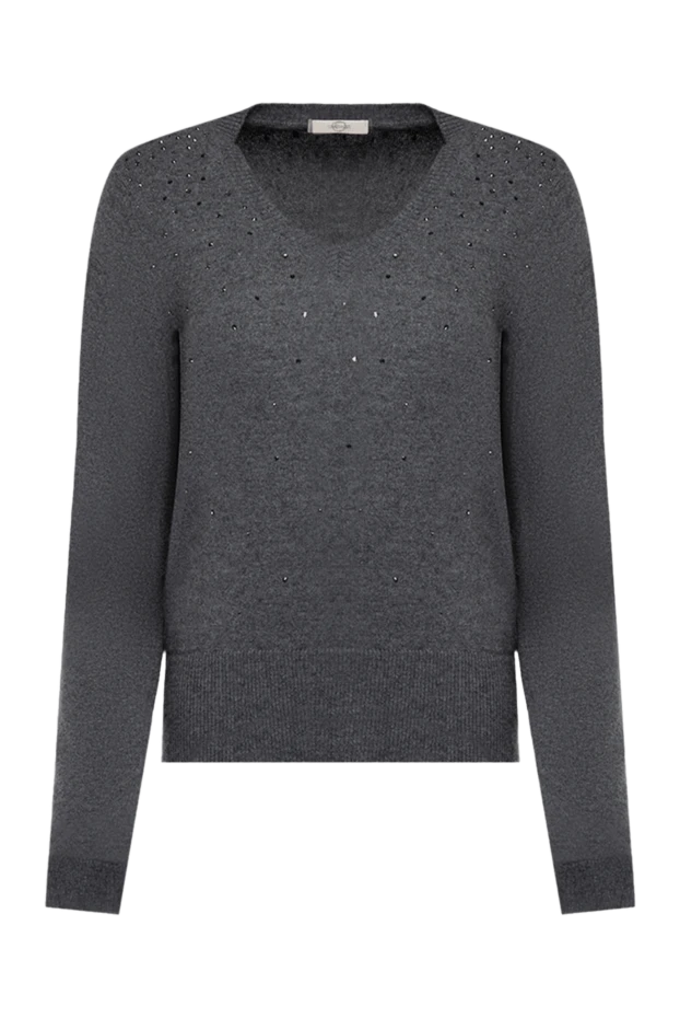 Casheart dark grey cashmere womens jumper with a v-neckline and swarovski crystals 138058 - photo 1