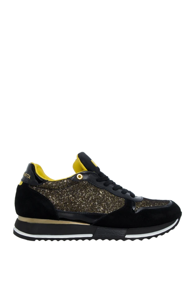 D`Acquasparta women's leather sneakers with yellow and golden inserts in black 138210 - photo 1