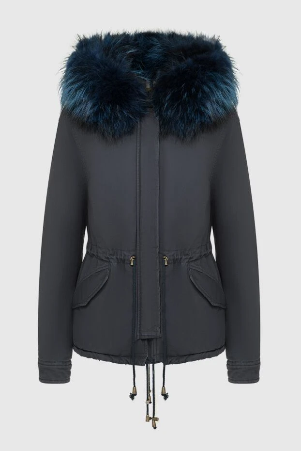 Blue cotton and natural fur parka for women