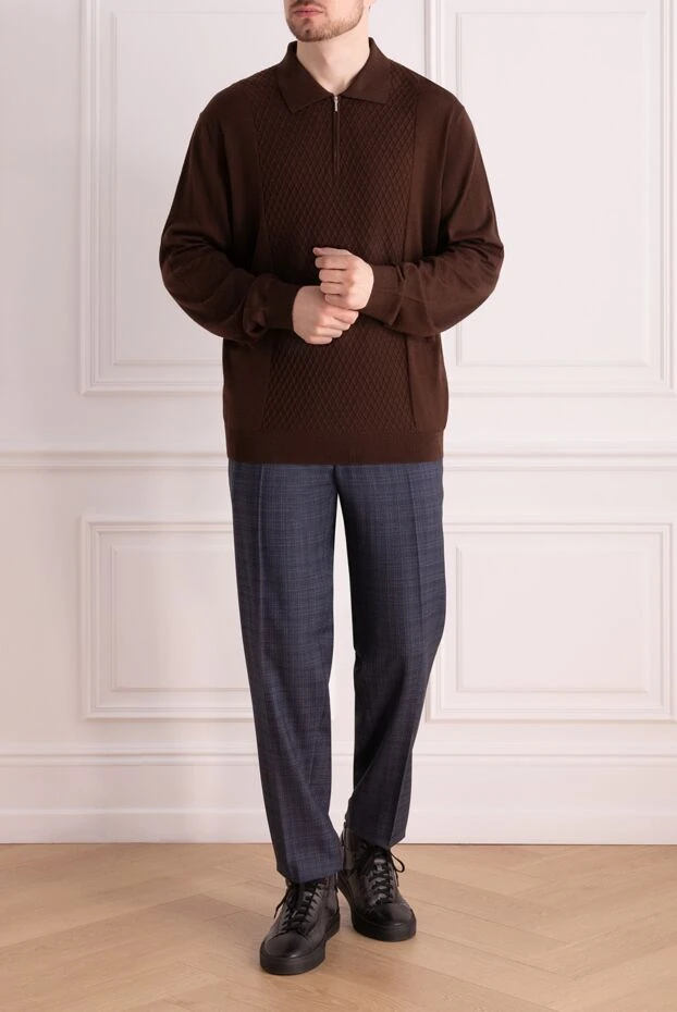 Cesare di Napoli man wool, silk and cashmere long sleeve polo brown for men buy with prices and photos 138483 - photo 2