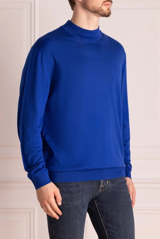 Cesare di Napoli man turtleneck jumper in wool and cashmere, blue for men 141997 - photo 3