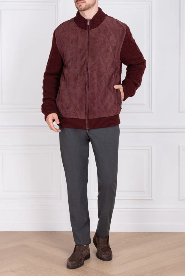 Mauro Conte man men's cardigan made of cashmere, suede and beaver burgundy buy with prices and photos 138712 - photo 2
