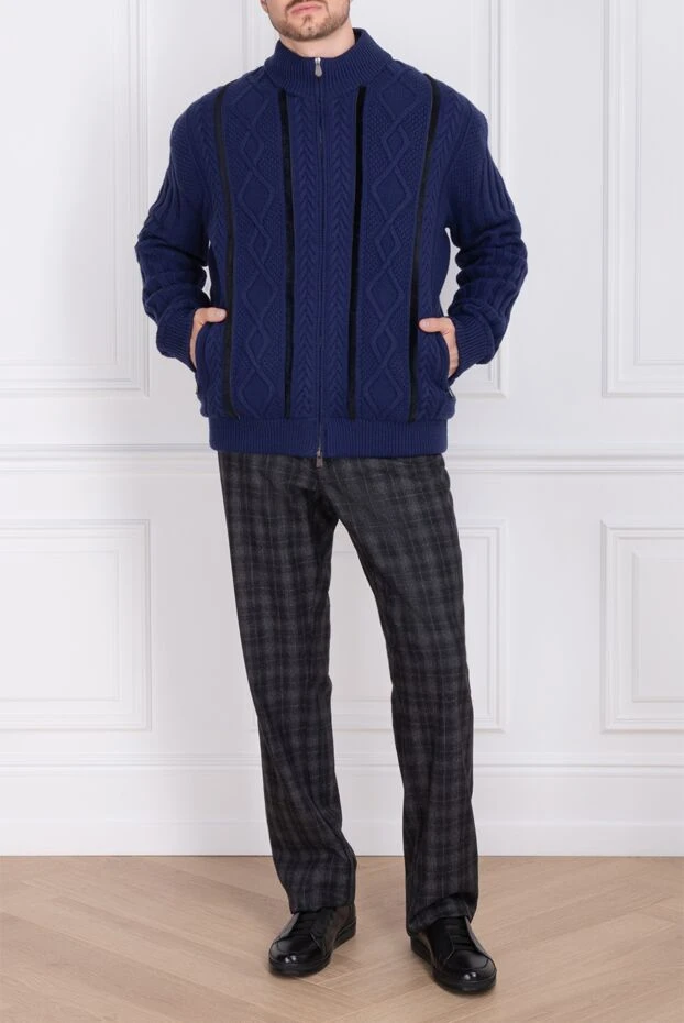 Mauro Conte man men's cardigan made of cashmere, silk and beaver blue buy with prices and photos 138762 - photo 2