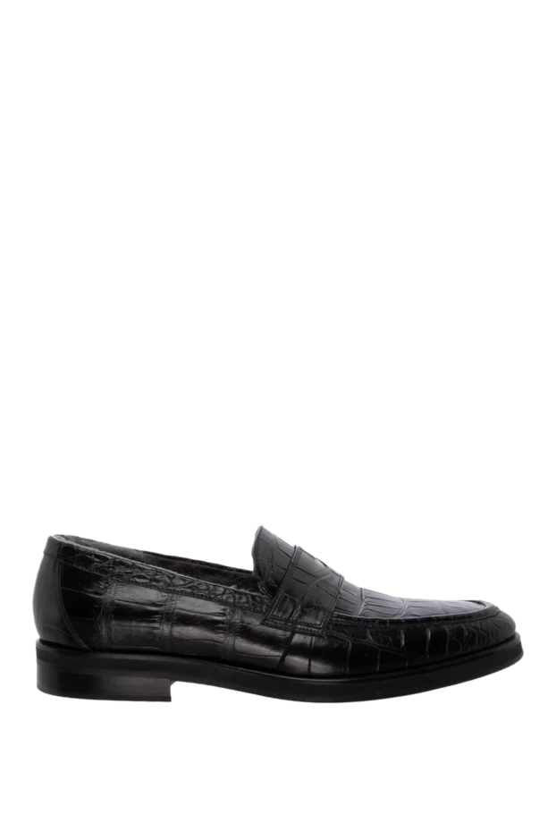 Black alligator leather loafers for men