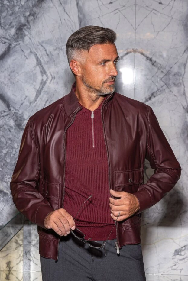 Куртка кожаная бордовая мужская - фото 2