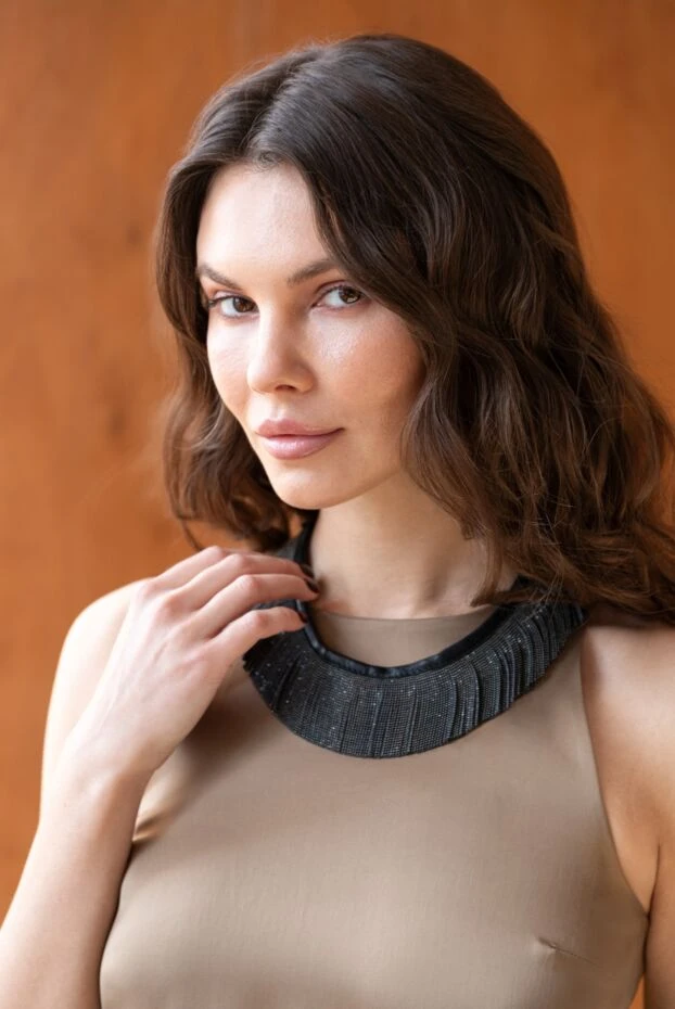 Платье из шелка и вискозы коричневое женское - фото 2