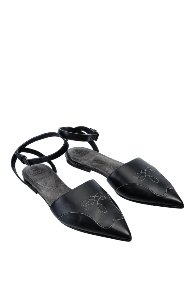 Brunello Cucinelli босоножки с открытой пяткой из чёрной кожи с декоративной вышивкой 139029 - фото 3