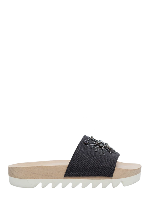 Women's slippers with floral embroidery and beads, gray - photo 1