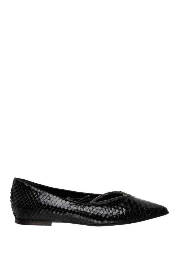 Women's black leather shoes with laces - photo 1