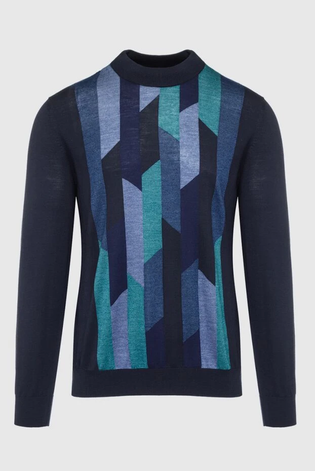 Bilancioni high-collar stand-up jumper made of wool, cashmere and silk blue for men 139145 - photo 1