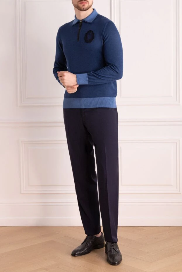 Billionaire man wool, silk and cashmere long sleeve polo blue for men buy with prices and photos 139270 - photo 2