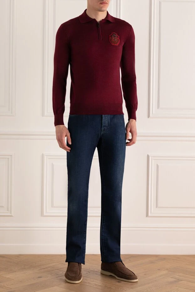 Billionaire man men's long sleeve polo made of wool, silk and cashmere, burgundy 139274 - photo 2